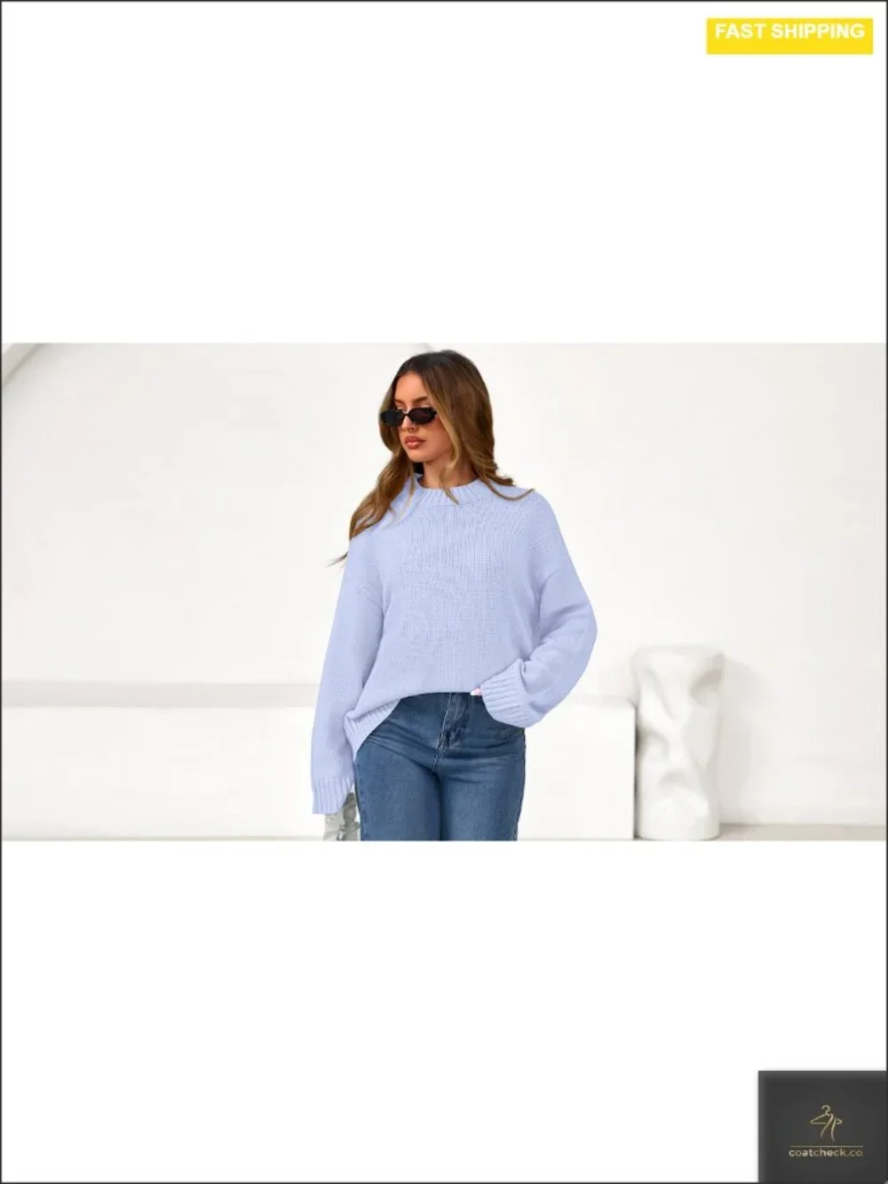 Womens Crewneck Loose Fit Ribbed Knit Pullover Sweater Long Sleeve Fall Winter